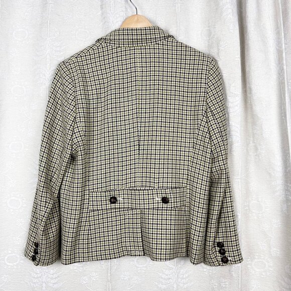 Talbots Petites equestrian houndstooth wool blend blazer faux leather button 12P - Picture 5 of 9